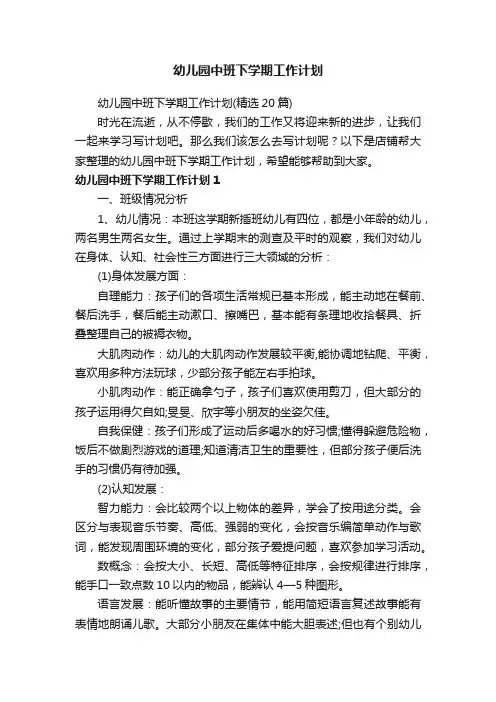 幼儿园中班下学期工作计划