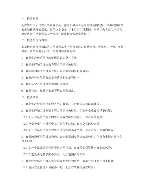 食品安全检查情况报告