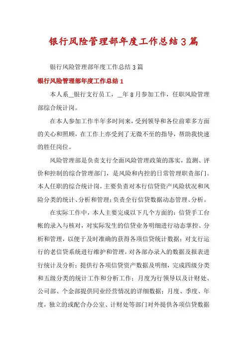 银行风险管理部年度工作总结3篇