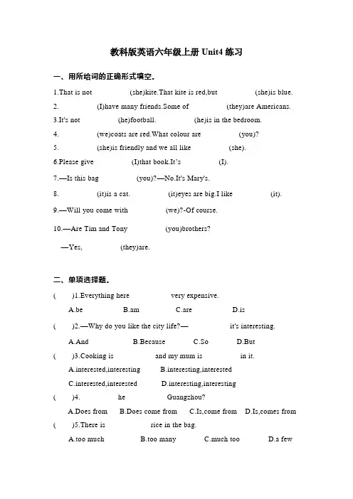 2022年教科版广州六年级上册英语练习Unit4