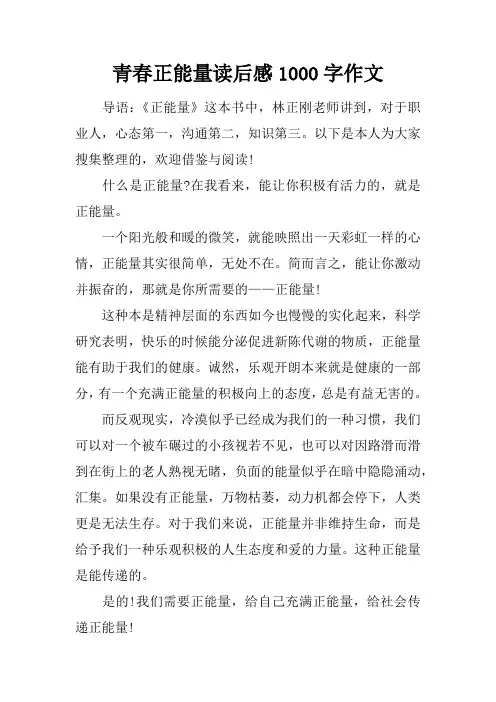 青春正能量读后感1000字作文