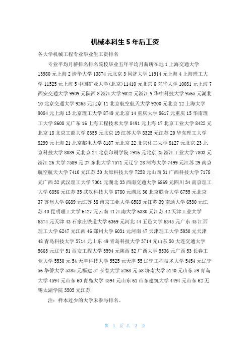 机械本科生5年后工资
