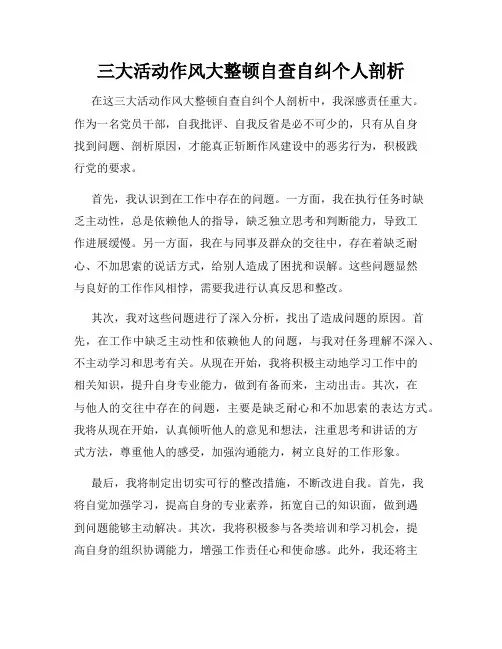 三大活动作风大整顿自查自纠个人剖析
