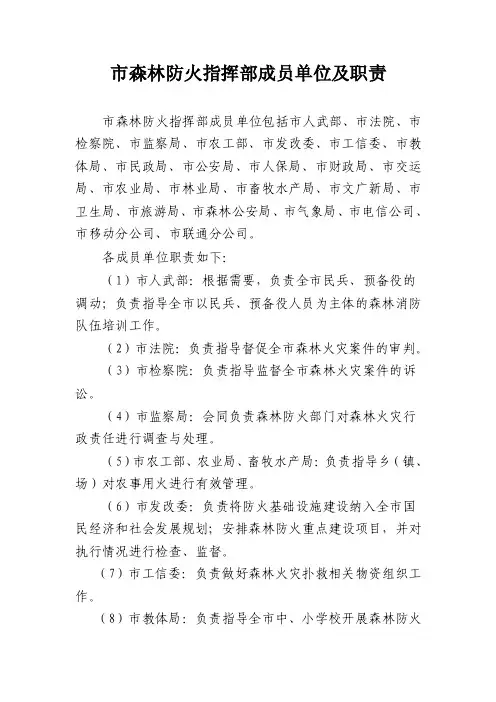 森林防火指挥部成员单位及职责