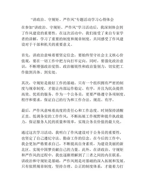 “讲政治、守规矩、严作风”专题活动学习心得体会