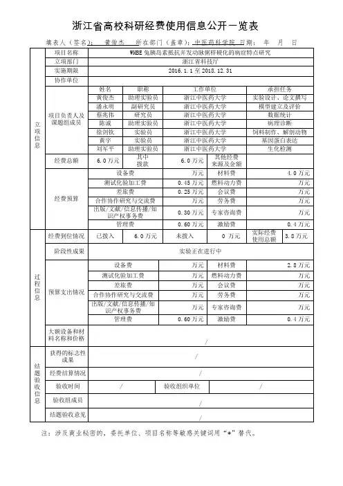 浙江高校科研经费使用信息公开一览表