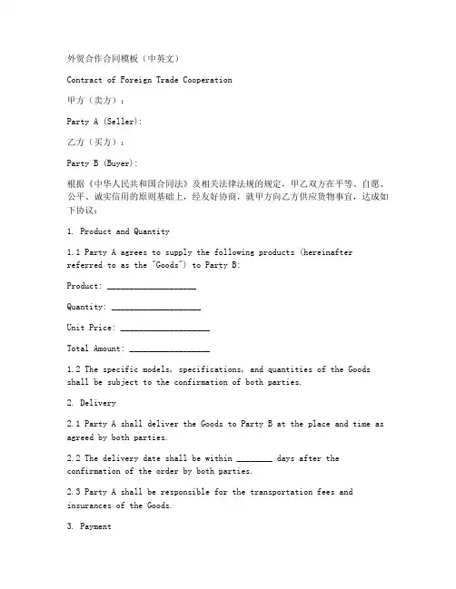 外贸合作合同模板中英文