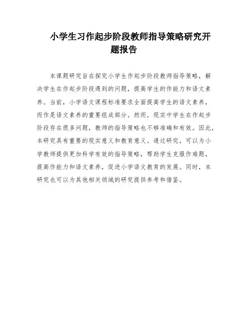 小学生习作起步阶段教师指导策略研究开题报告