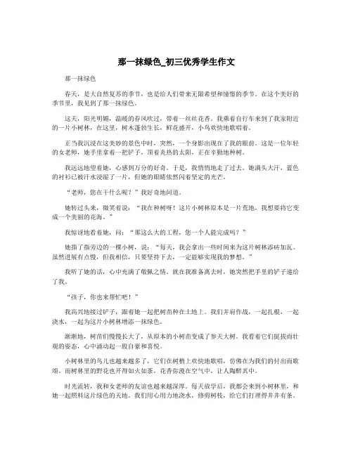那一抹绿色_初三优秀学生作文