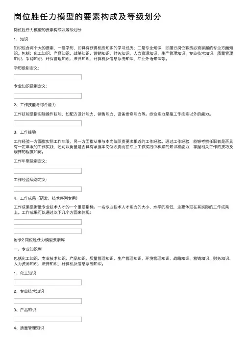 岗位胜任力模型的要素构成及等级划分