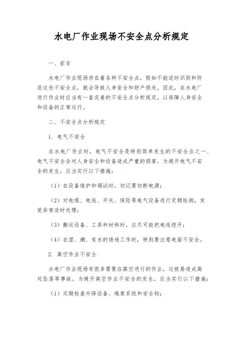 水电厂作业现场危险点分析规定