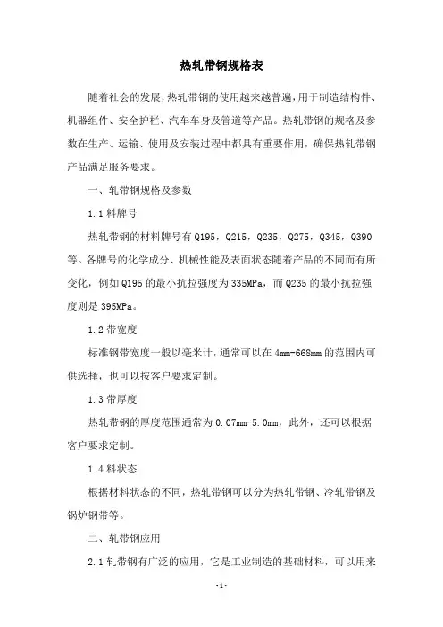 热轧带钢规格表