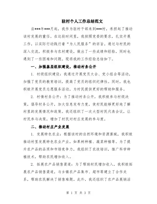 驻村个人工作总结范文