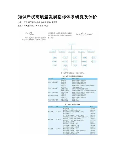 知识产权高质量发展指标体系研究及评价