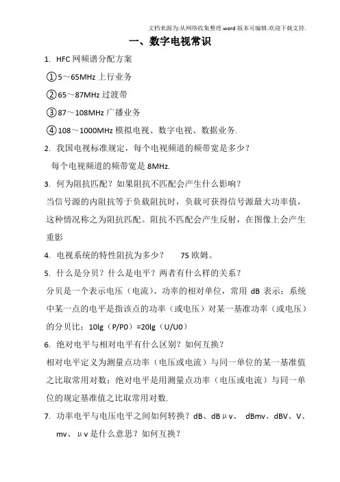 有线电视基础知识问题及解答