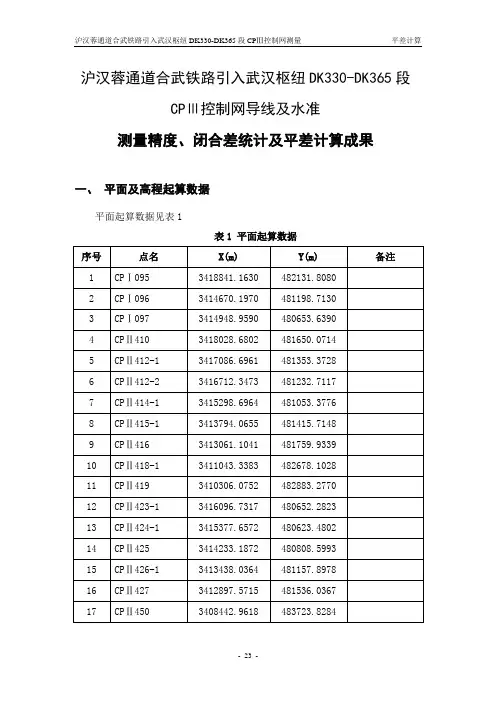 高铁CPIII测量平差计算表