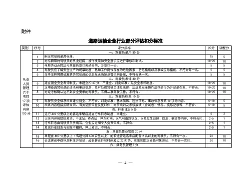 道路运输企业行业部分评估扣分标准
