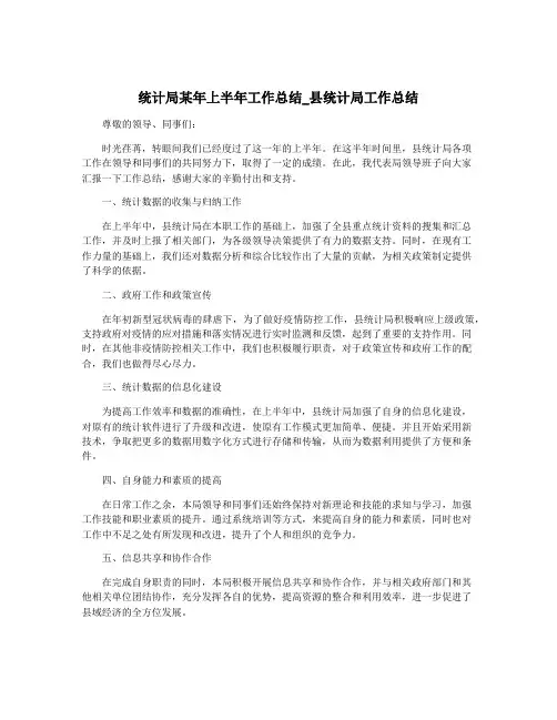 统计局某年上半年工作总结_县统计局工作总结