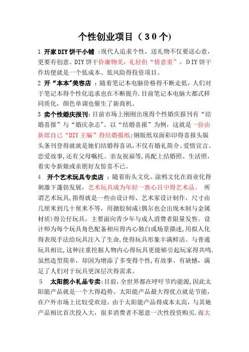 个性创业项目30个