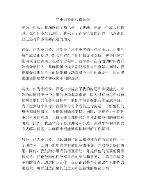 当小组长的心得体会