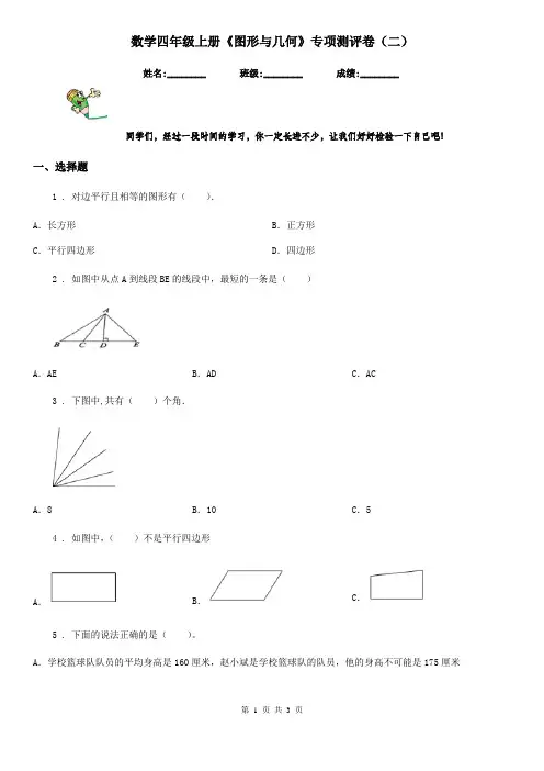 数学四年级上册《图形与几何》专项测评卷(二)