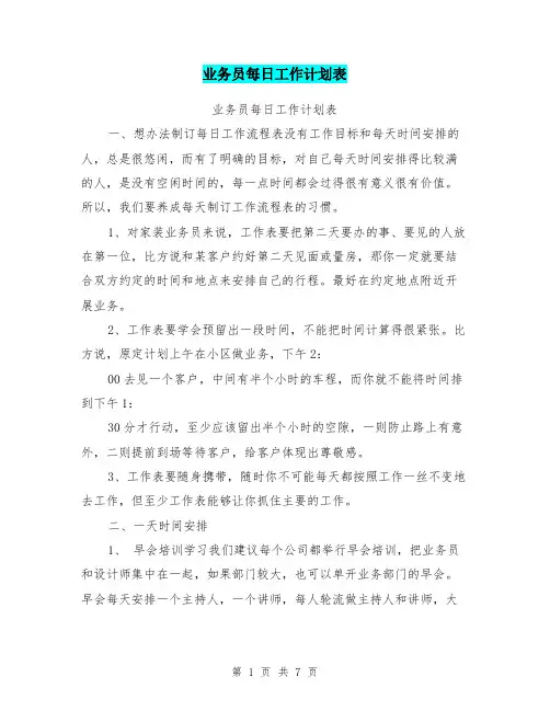 业务员每日工作计划表