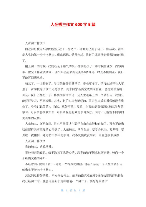 人在初三作文600字5篇