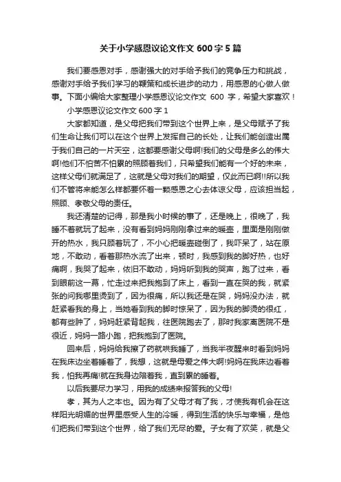 关于小学感恩议论文作文600字5篇