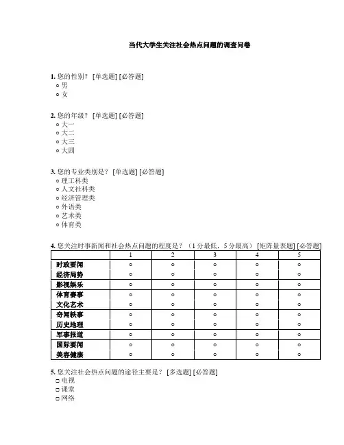 当代大学生关注社会热点问题的调查问卷