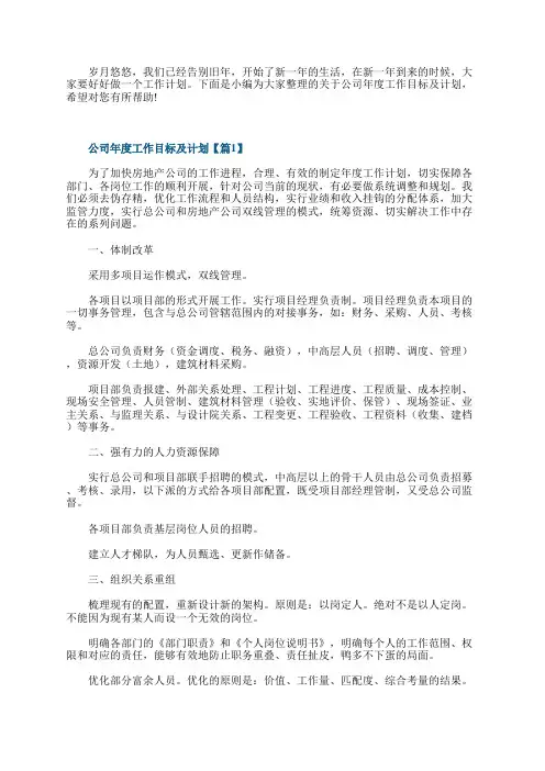 公司年度工作目标及计划7篇