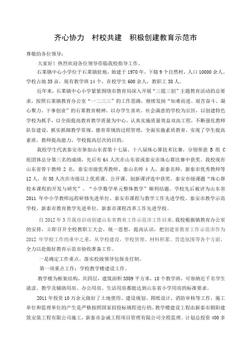 新泰市政协视察汇报材料