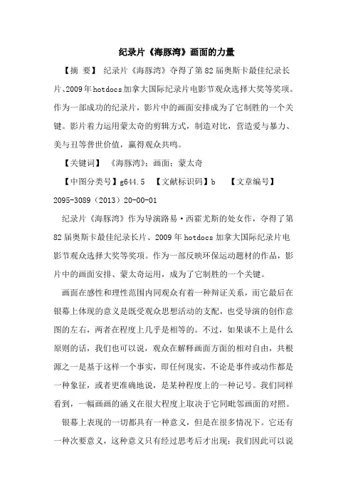 纪录片《海豚湾》画面力量