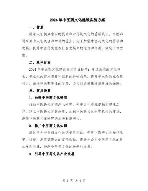 2024年中医药文化建设实施方案