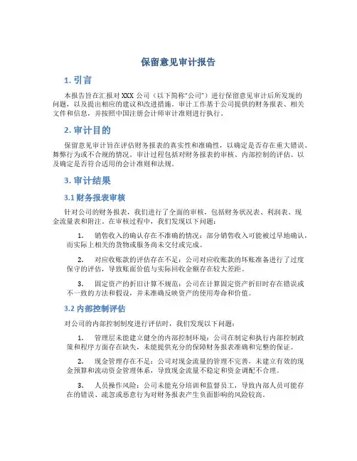 保留意见审计报告