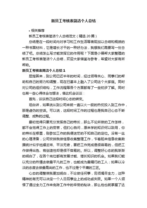 新员工考核表简洁个人总结