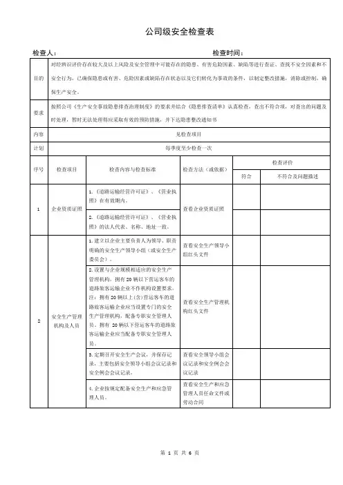 公司级检查(每季度一次)