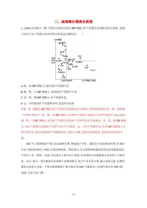 高考地理二轮复习 考前主题练(小题练)二、地理统计图表分析型