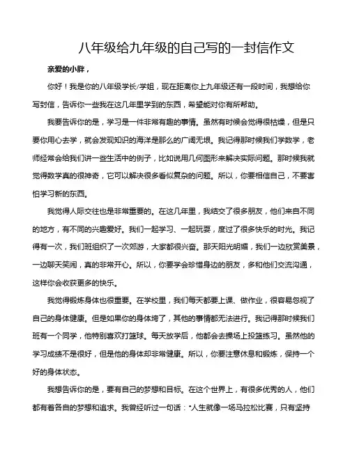 八年级给九年级的自己写的一封信作文