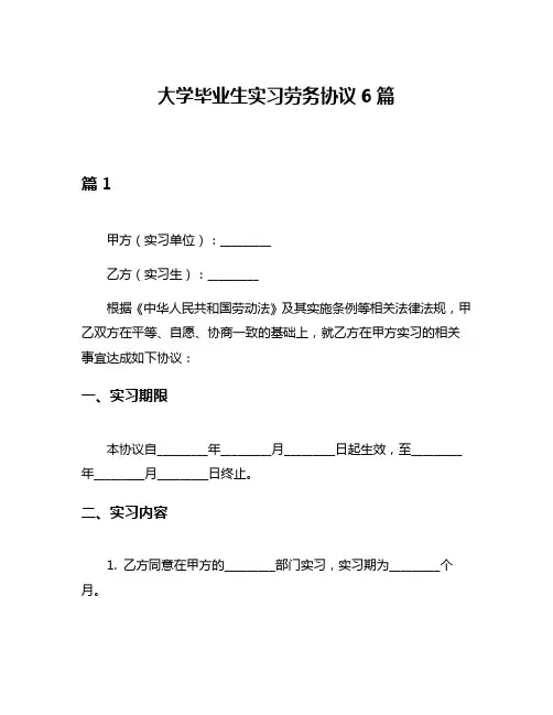 大学毕业生实习劳务协议6篇