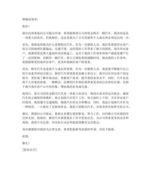 个人向公司借钱买车申请书