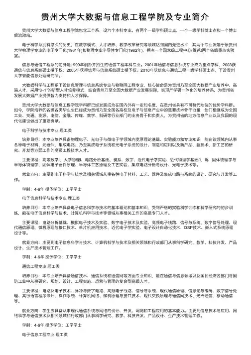 贵州大学大数据与信息工程学院及专业简介