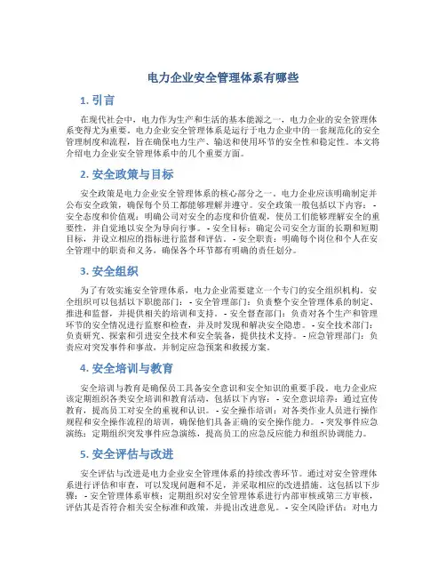 电力企业安全管理体系有哪些