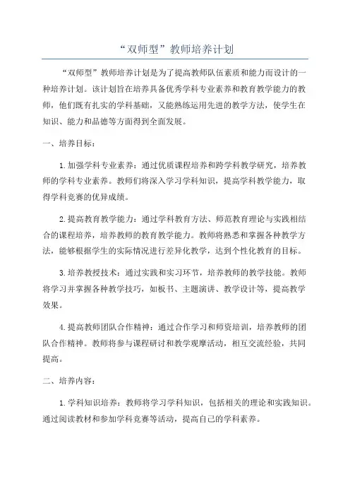 “双师型”教师培养计划