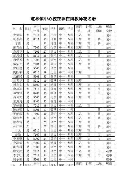 道林镇中心校在职在岗教师花名册