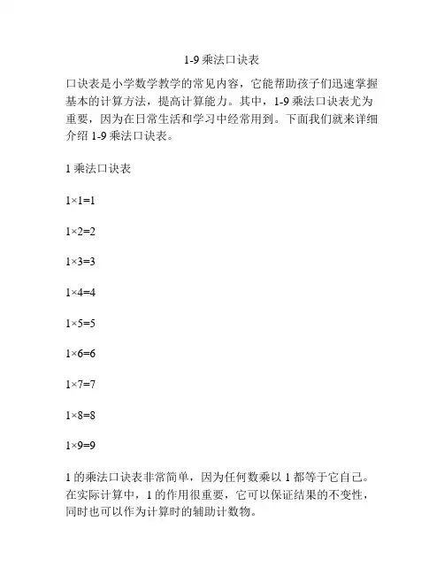 1-9乘法口诀表