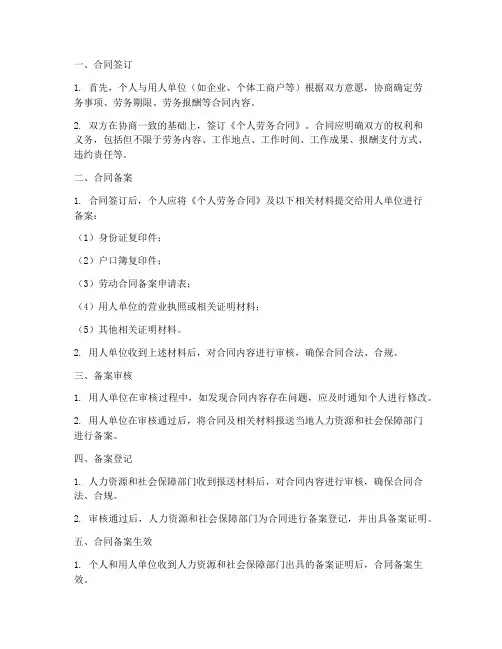 个人劳务合同备案流程
