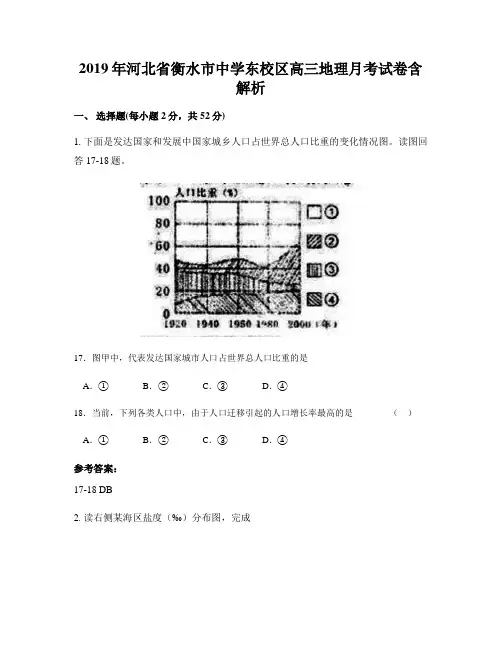 2019年河北省衡水市中学东校区高三地理月考试卷含解析