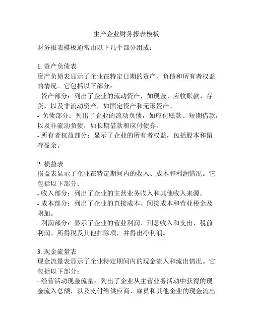 生产企业财务报表模板