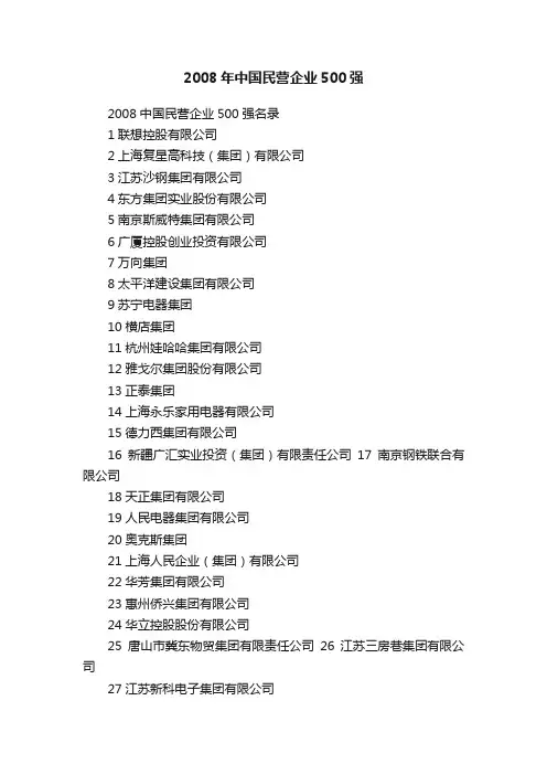 2008年中国民营企业500强