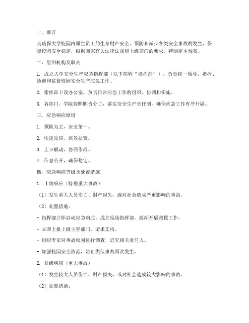 大学安全生产应急预案